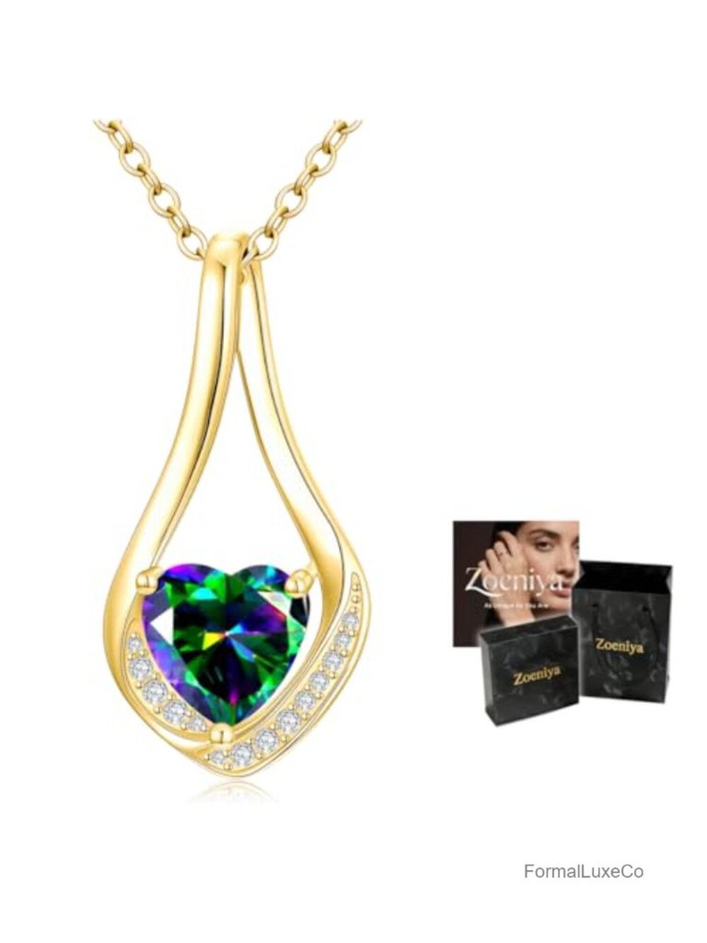 Gold Plated Infinity Heart Birthstone Pendant Necklace with 12 Stones